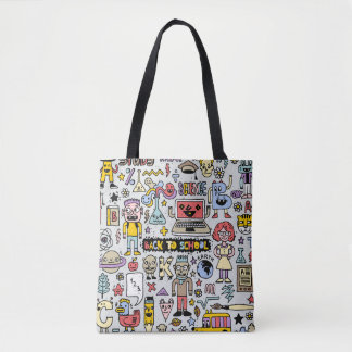 Tote Bag Jeu Vintage de l'école Doodle coloré