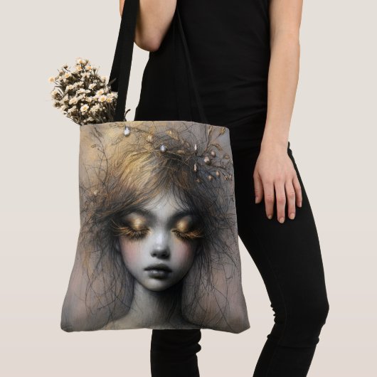 Tote Bag Jeune Femme Avec Des Yelashes D'Or (De près)