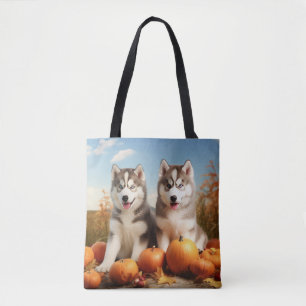 Tote Bag Jeune malamute d'Alaska Délice d'automne Citrouill
