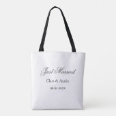 Tote Bag Jeunes mariés ajouter nom couple date année simula (Dos)