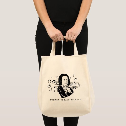 Tote Bag Johann Sebastian Bach Portrait et buste avec notes (Devant (produit))