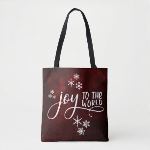 Tote Bag Joie à la typographie mondiale et aux flocons de n