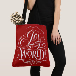 Tote Bag Joie au Monde Calligraphie de Noël Rouge