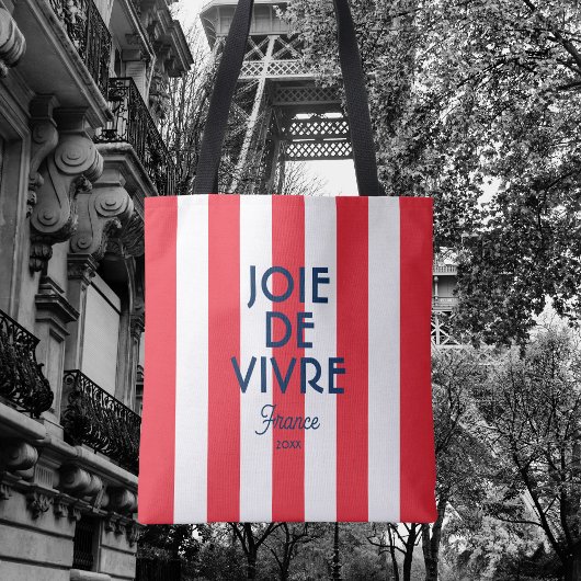 Tote Bag Joie De Vivre France Red Cabana Stripe Français