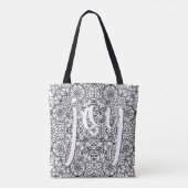 Tote Bag Joie Script Calligraphie Florale Noir et Blanc (Dos)