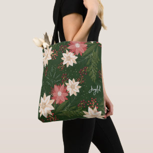 Tote Bag Joie Verte de Noël Poinsettia Fête