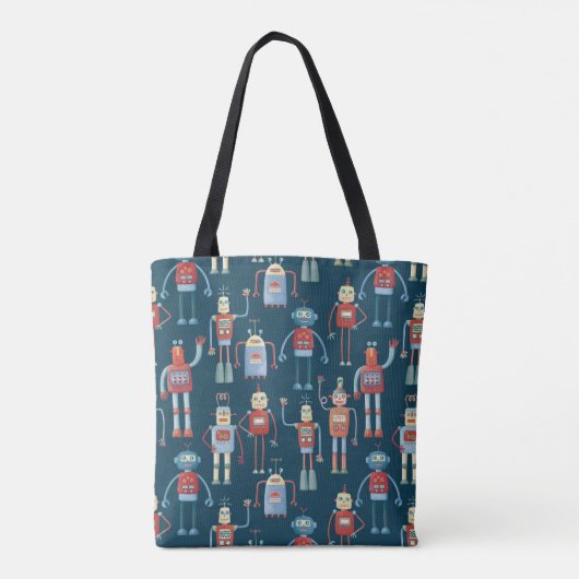 Tote Bag Joli 1950s Style Rétro Robot Motif foncé (Dos)