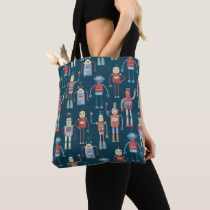 Tote Bag Joli 1950s Style Rétro Robot Motif foncé