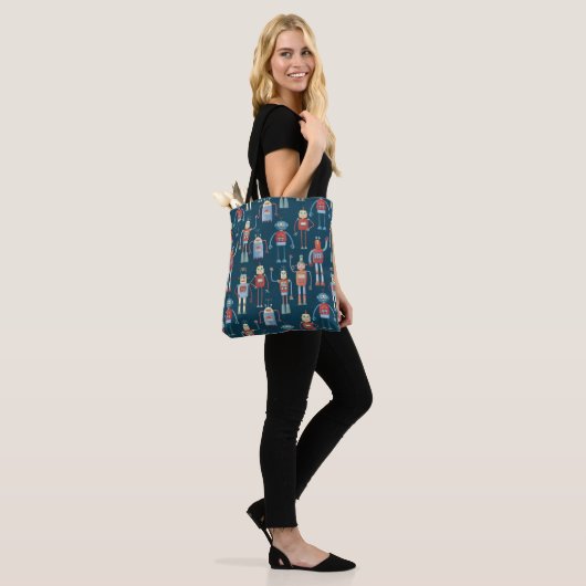 Tote Bag Joli 1950s Style Rétro Robot Motif foncé (Sur le modèle)