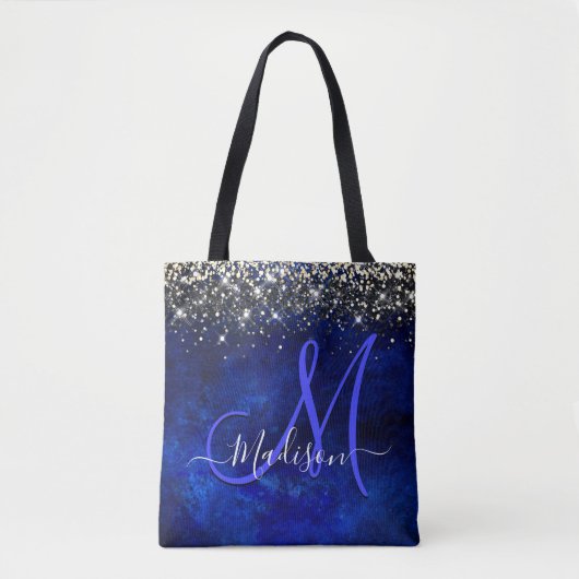 Tote Bag Joli bleu bleu or faux parties scintillant monogra (Devant)