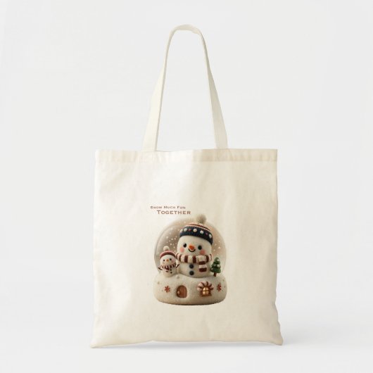 Tote Bag Joli Bonhomme de Neige en Laine Cardée (Devant)