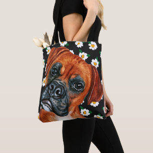 Tote Bag Joli Brown Boxer Chien Daisy Flower Motif