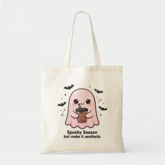 Tote Bag Joli Café Glacé Fantôme Rose - Saison Effrayante m