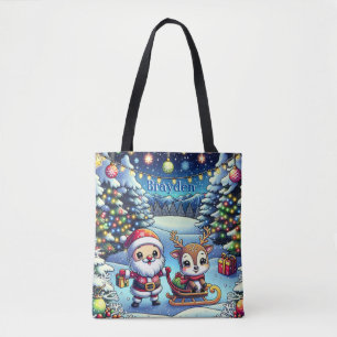 Tote Bag Joli Cartoon Père Noël et Reindeer Noël