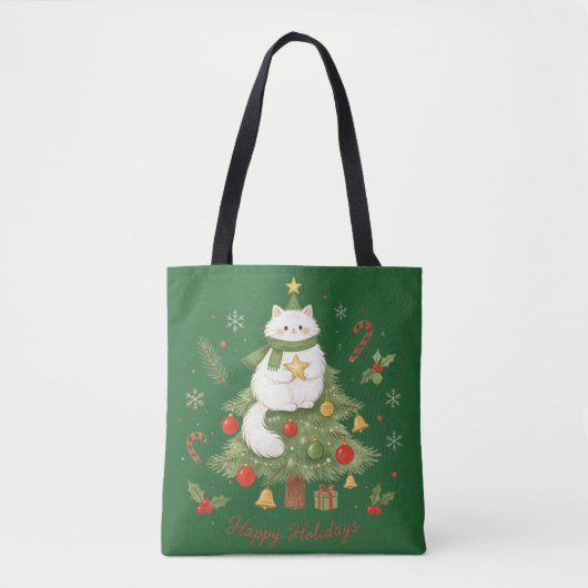 Tote Bag Joli Chat Blanc Noël (Devant)