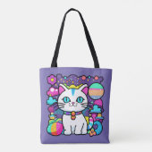 Tote Bag Joli Chat Cosmique Blanc (Dos)