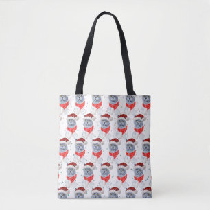 Tote Bag Joli chat gris argenté avec chapeau de Père Noël N