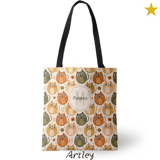 Tote Bag Joli Chat Gris Orange Monogramme Nom à Points