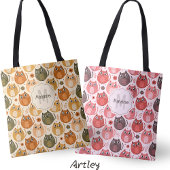 Tote Bag Joli Chat Gris Orange Monogramme Nom à Points