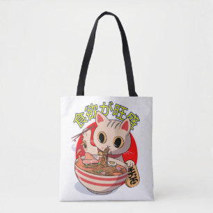 Tote Bag Joli chat japonais mangeant des nouilles avec des