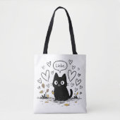 Tote Bag Joli Chat Noir Amour Coeurs (Devant)