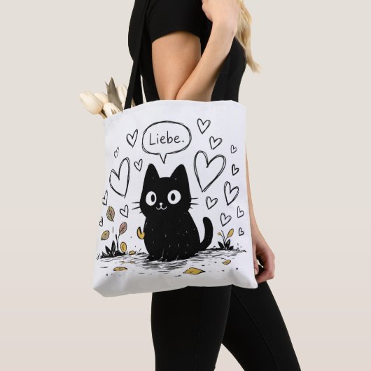 Tote Bag Joli Chat Noir Amour Coeurs (De près)