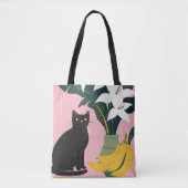 Tote Bag Joli chat noir avec fleur blanche (Devant)
