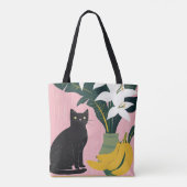 Tote Bag Joli chat noir avec fleur blanche (Dos)