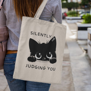 Tote Bag Joli Chat Noir Personnalisé Vous Jugant Silencieus
