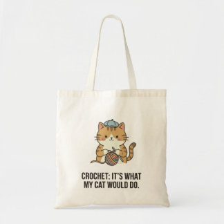 Tote Bag Joli Chat Roux Chapeau Bleu Pelote de Fils Crochet