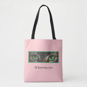 Tote Bag Joli chat yeux verts sur corail rose