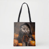 TOTE BAG JOLI CHATON TABBY BRUN HALLOWEEN (Devant)