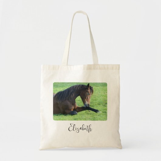 Tote Bag Joli Cheval Brown allongé dans l'herbe (Devant)