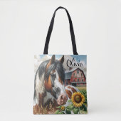 Tote Bag Joli Cheval Pinto Brown et Blanc sur ferme rustiqu (Devant)