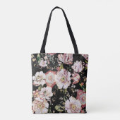 Tote Bag joli chic girly rose noir floral (Dos)