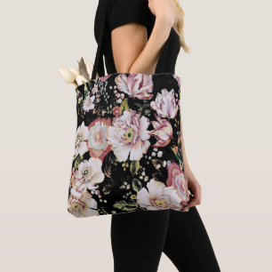 Tote Bag joli chic girly rose noir floral
