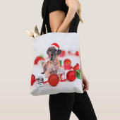 Tote Bag Joli chien Danse Noël Santa Hat (De près)