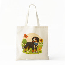 Joli chien de montagne bernois avec tournesol et b