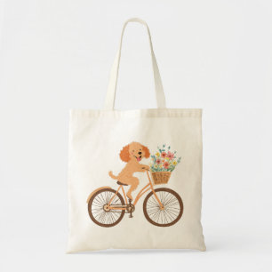 Tote Bag Joli chien Goldendoodle faisant du vélo avec des f