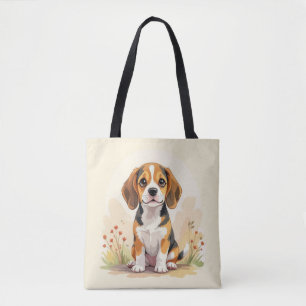 Tote Bag Joli chiot Beagle tricolore noir, fauve et blanc