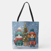 Tote Bag Joli chiot de Noël & chaton (Devant)