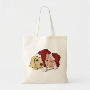 Tote Bag Joli chiot Labrador de Noël et chat orange tigré