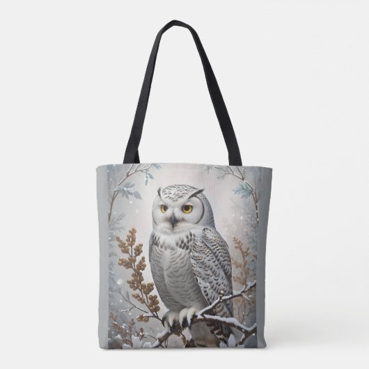 Tote Bag Joli Chouette blanche neige hiver (Dos)