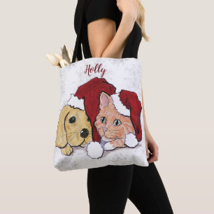 Tote Bag Joli Christmas Labrador Puppy et Orange Tabby