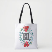 Tote Bag joli design de fleur rouge peint avec monogramme (Devant)