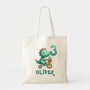 Tote Bag Joli Dinosaure avec Bicyclette 3e Anniversaire