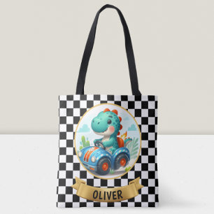 Tote Bag Joli dinosaure conduisant une voiture de course