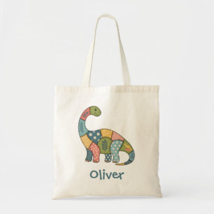 Tote Bag Joli dinosaure en patchwork coloré