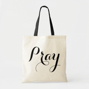 Tote Bag joli écriture de script PRAY - avec retour personn