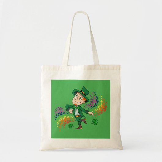 Tote Bag Joli et souriant dancing leprechaun, un arc-en-cie (Devant)